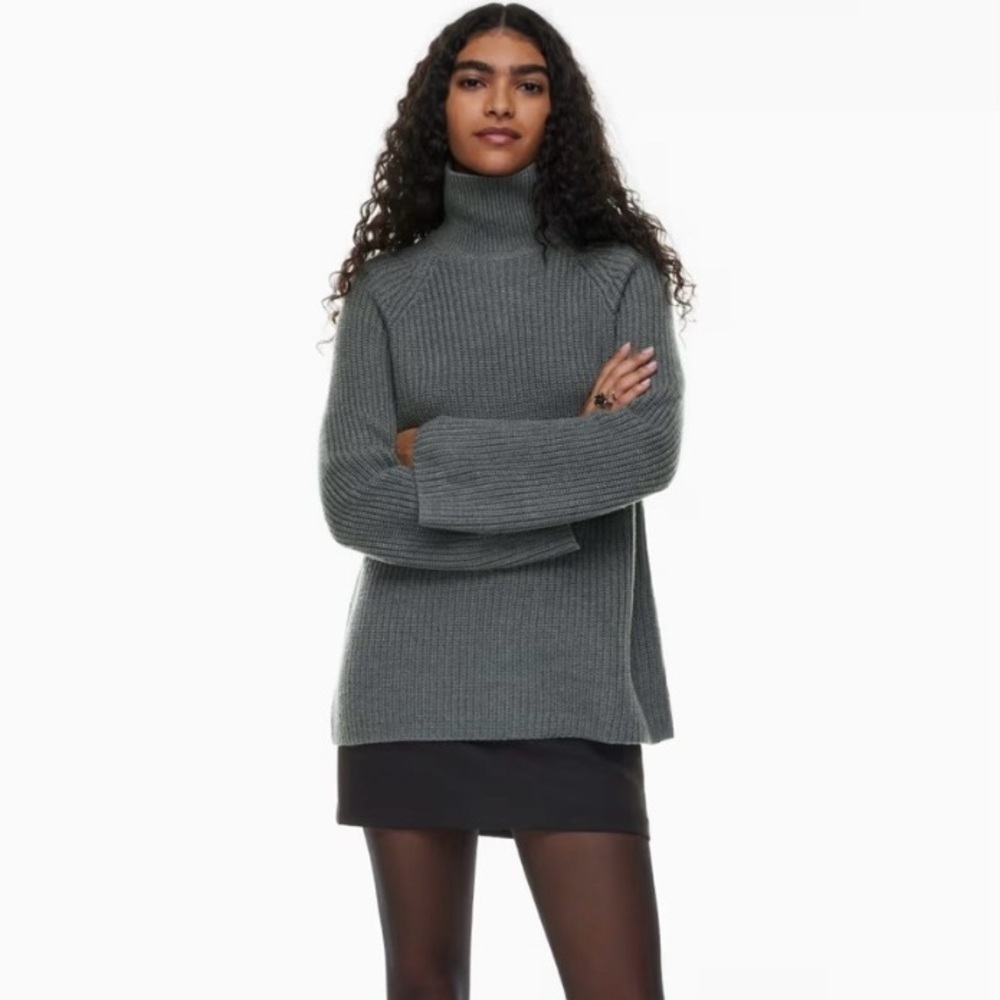 Aritzia Slate Grey 100% Merino Ribbed Turtleneck Sweater